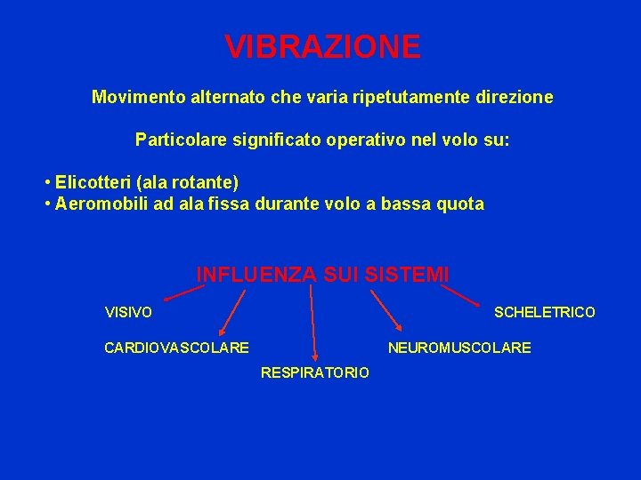 VIBRAZIONE Movimento alternato che varia ripetutamente direzione Particolare significato operativo nel volo su: •