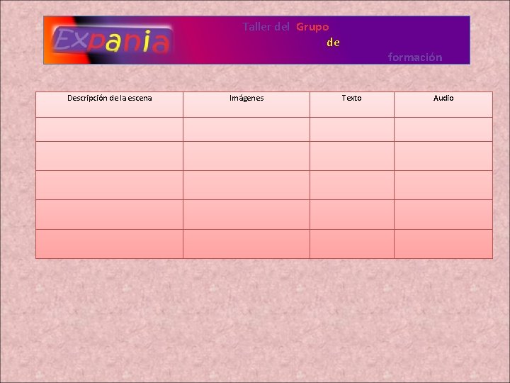 Taller del Grupo de Descripción de la escena Imágenes formación Texto Audio 