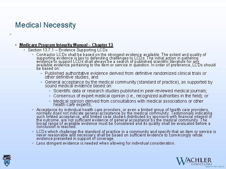 Medical Necessity 17 • Medicare Program Integrity Manual – Chapter 13 • Section 13.