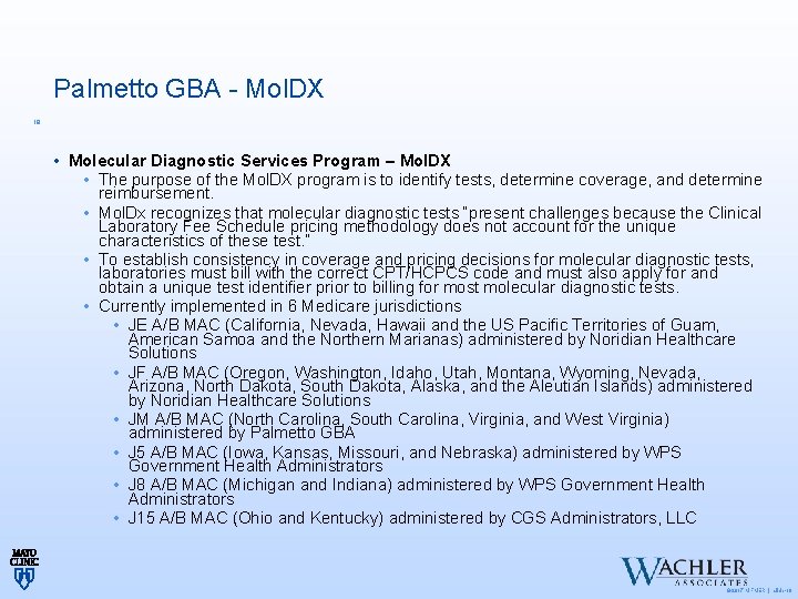 Palmetto GBA - Mol. DX 18 • Molecular Diagnostic Services Program – Mol. DX