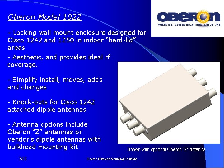 Oberon Model 1022 - Locking wall mount enclosure designed for Cisco 1242 and 1250