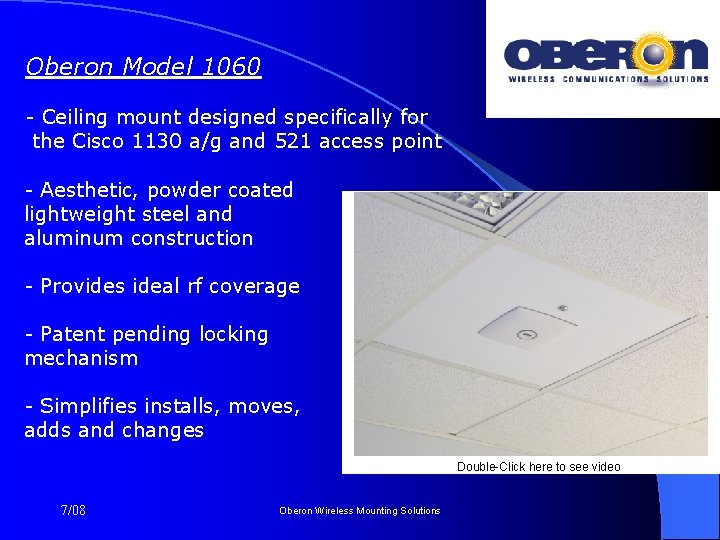 Oberon Model 1060 - Ceiling mount designed specifically for the Cisco 1130 a/g and