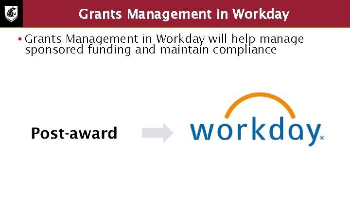 Grants Management in Workday • Grants Management in Workday will help manage sponsored funding