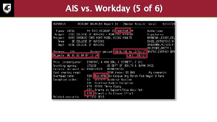 AIS vs. Workday (5 of 6) Screenshot of award information in Workday 