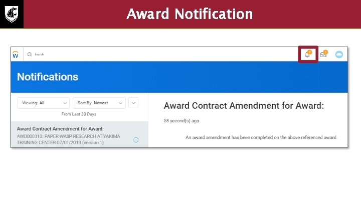 Award Notification Screenshot of Award Notification 