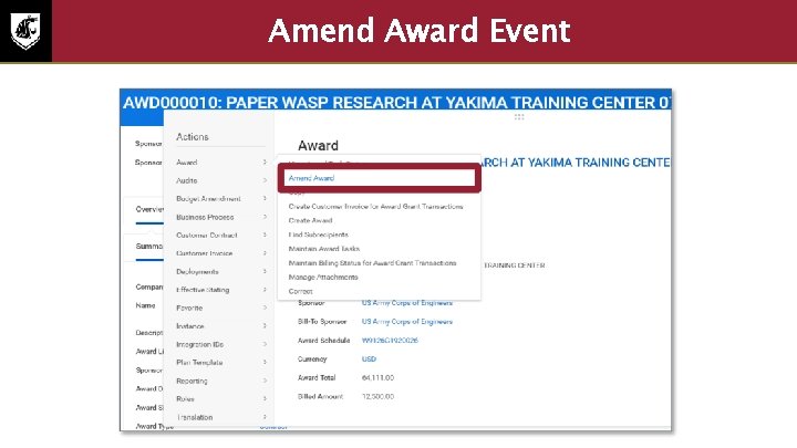 Amend Award Event • Screenshot of Amend Award Event 