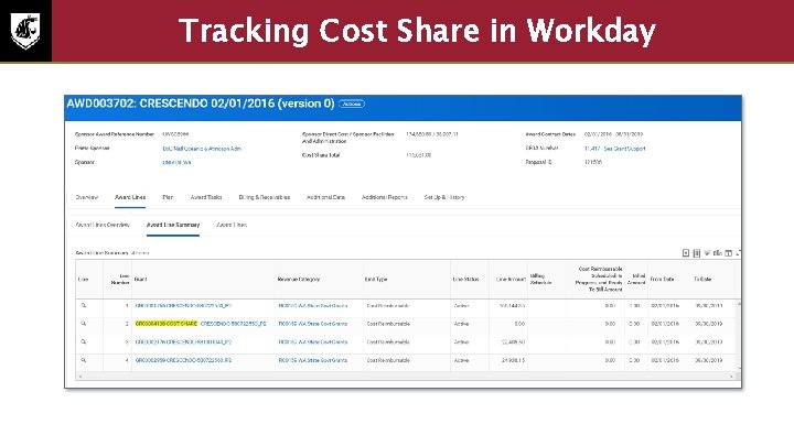 Tracking Cost Share in Workday • Screenshot of Tracking Cost Share in Workday 