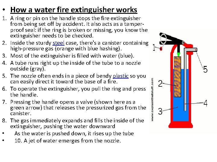  • How a water fire extinguisher works 1. A ring or pin on