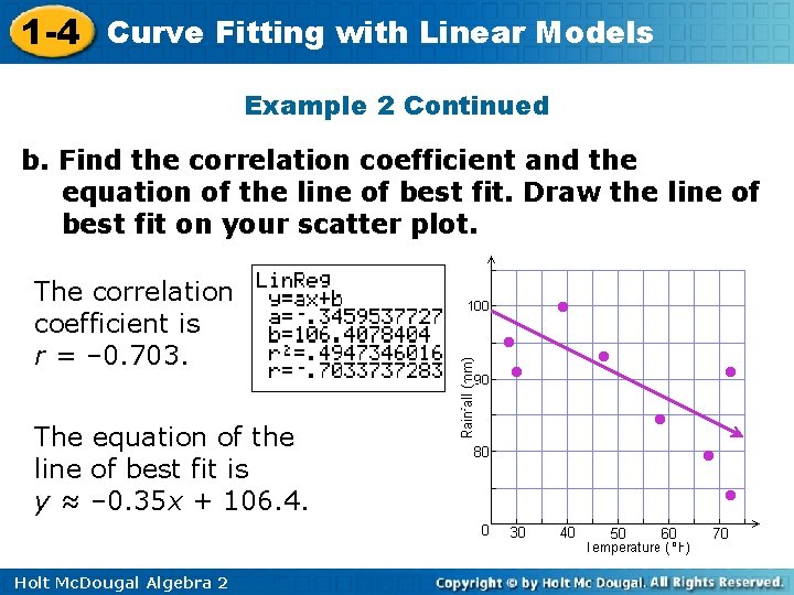 1 -4 Curve Fitting with Linear Models Example 2 Continued b. Find the correlation