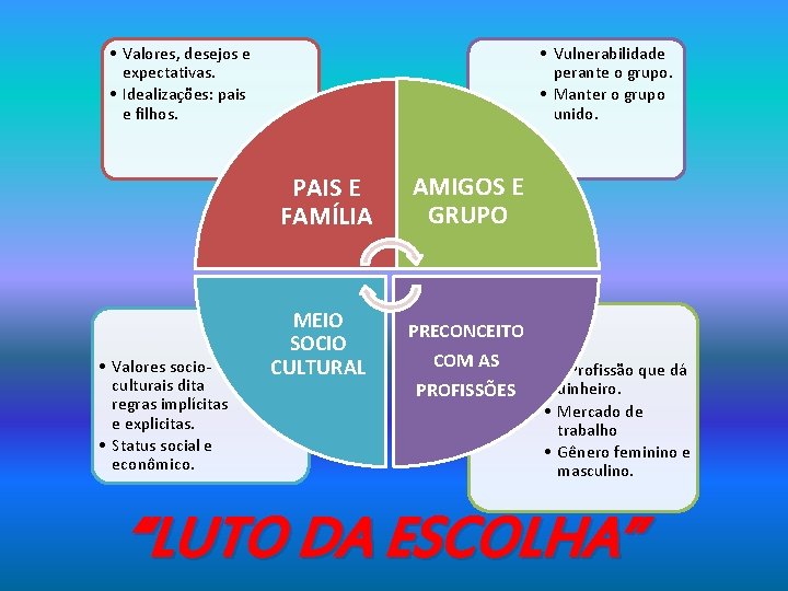  • Valores, desejos e expectativas. • Idealizações: pais e filhos. • Vulnerabilidade perante