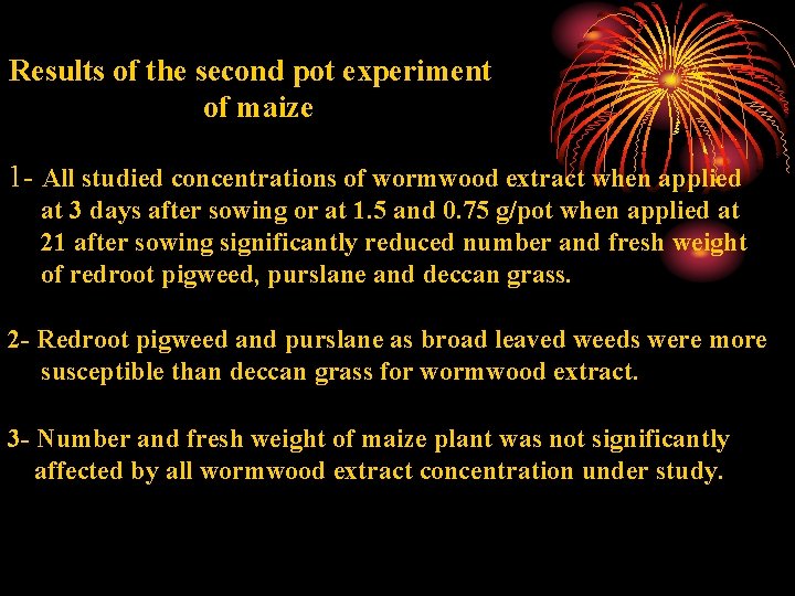 Results of the second pot experiment of maize 1 - All studied concentrations of