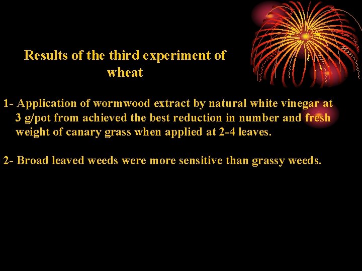 Results of the third experiment of wheat 1 - Application of wormwood extract by