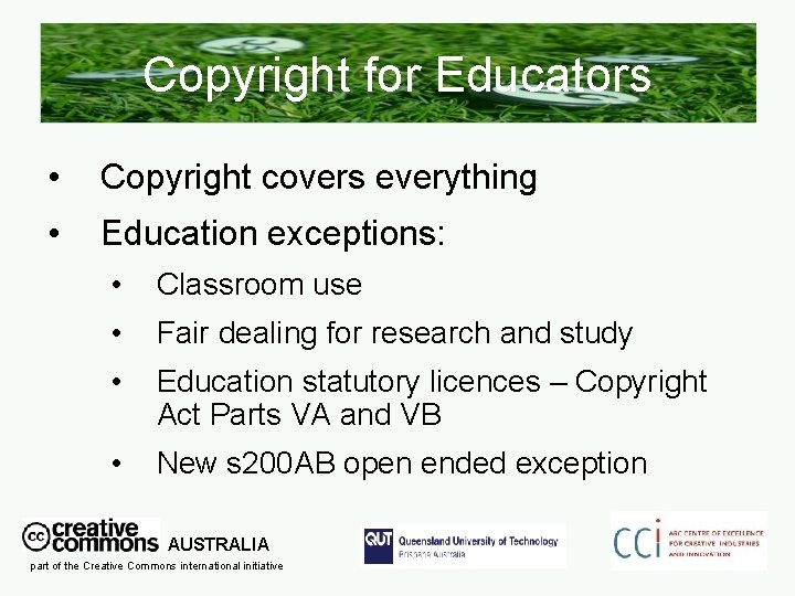 Copyright for Educators • Copyright covers everything • Education exceptions: • Classroom use •
