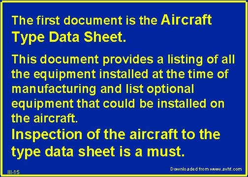 The first document is the Aircraft Type Data Sheet. This document provides a listing