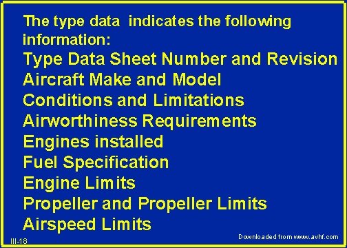 The type data indicates the following information: Type Data Sheet Number and Revision Aircraft