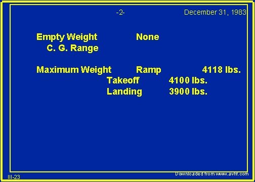 -2 - Empty Weight C. G. Range December 31, 1983 None Maximum Weight Ramp