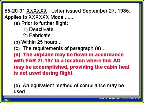 85 -20 -01 XXXXXX: Letter issued September 27, 1985. Applies to XXXXXX Model. .