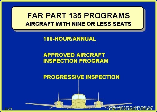 FAR PART 135 PROGRAMS AIRCRAFT WITH NINE OR LESS SEATS 100 -HOUR/ANNUAL APPROVED AIRCRAFT