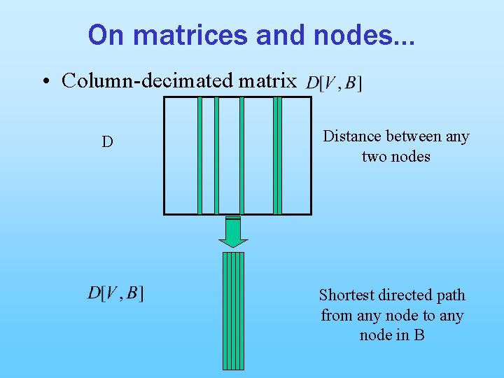 On matrices and nodes… • Column-decimated matrix D Distance between any two nodes Shortest