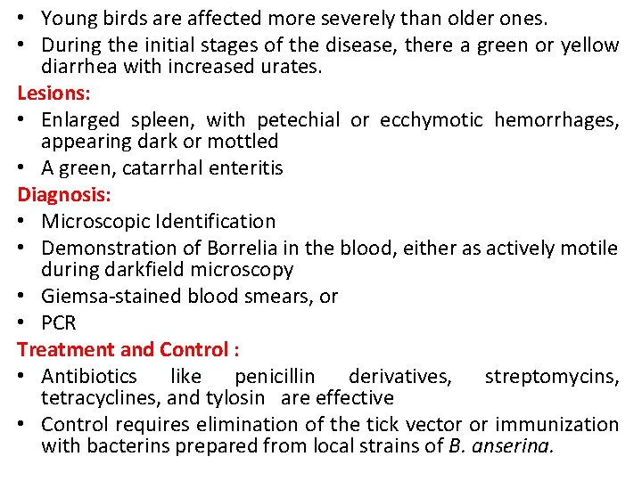  • Young birds are affected more severely than older ones. • During the