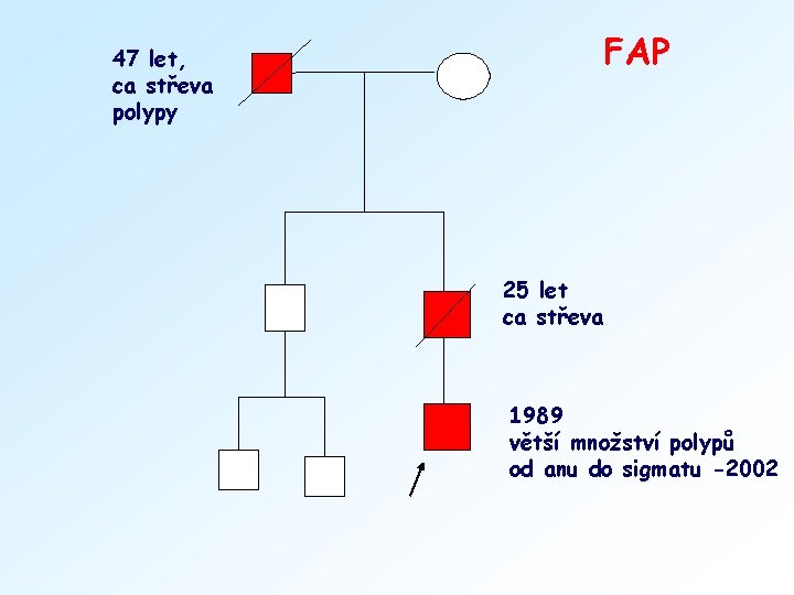 FAP 47 let, ca střeva polypy 25 let ca střeva 1989 větší množství polypů