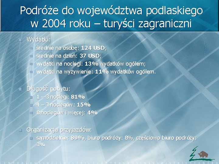 Podróże do województwa podlaskiego w 2004 roku – turyści zagraniczni n Wydatki: n n