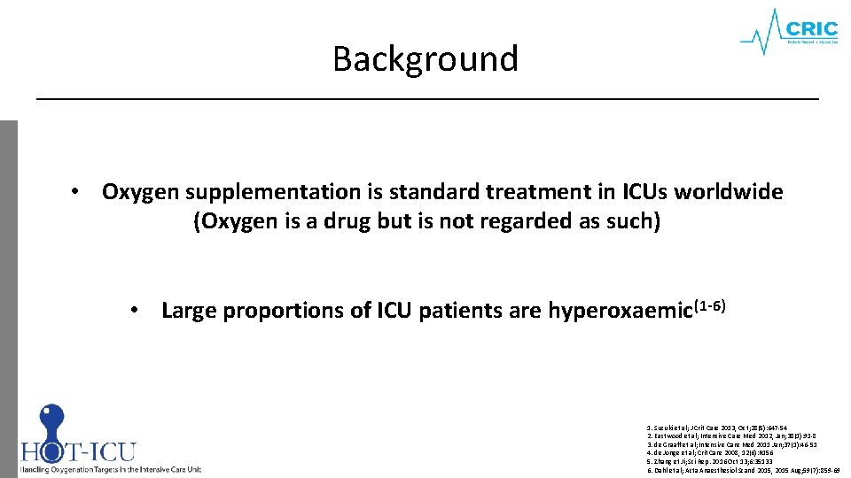 Background • Oxygen supplementation is standard treatment in ICUs worldwide (Oxygen is a drug