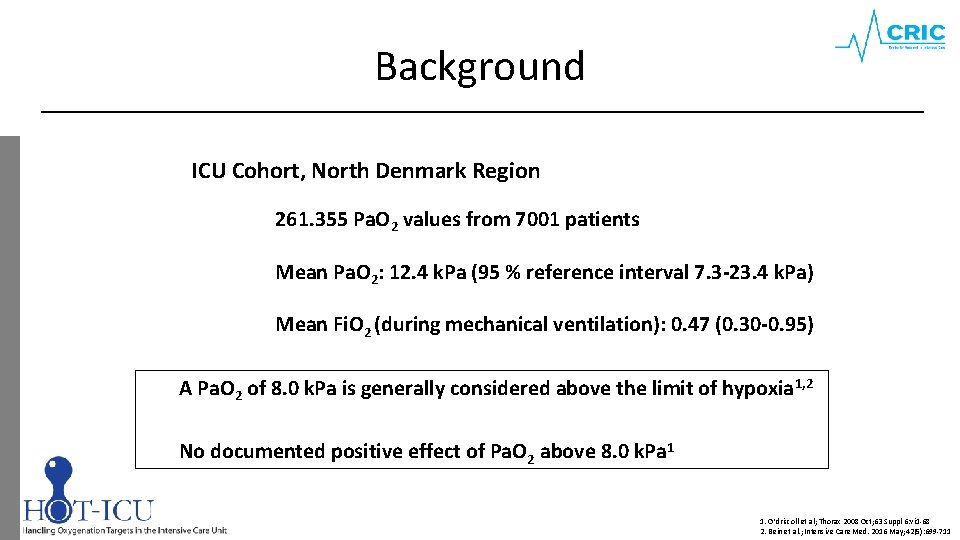 Background ICU Cohort, North Denmark Region 261. 355 Pa. O 2 values from 7001