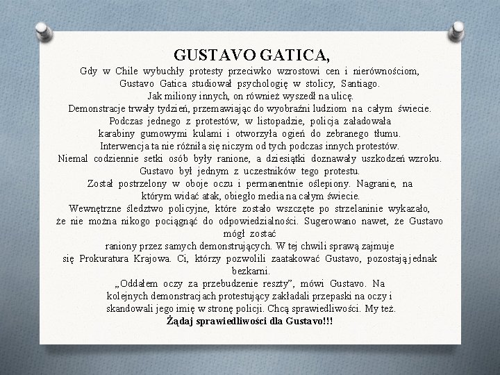 GUSTAVO GATICA, Gdy w Chile wybuchły protesty przeciwko wzrostowi cen i nierównościom, Gustavo Gatica