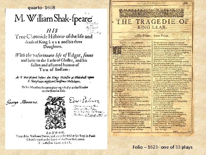 quarto- 1608 Folio – 1623 - one of 33 plays 