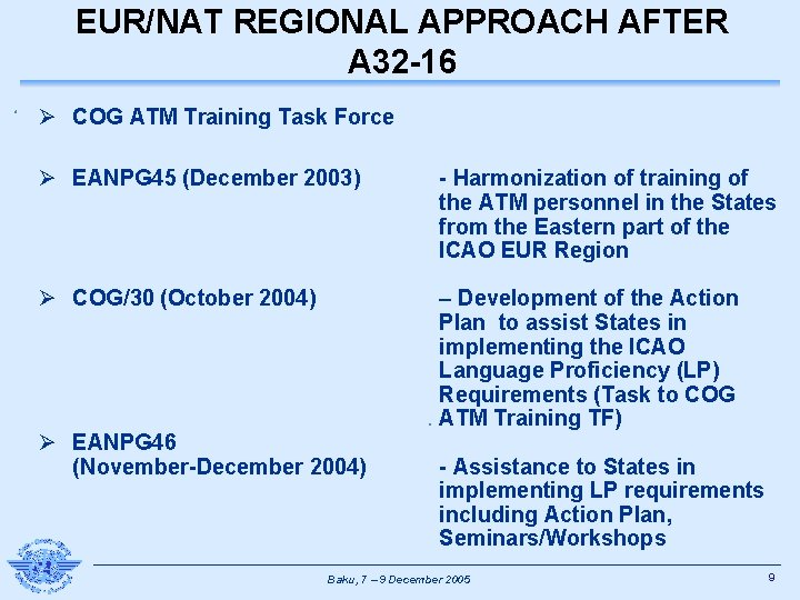 EUR/NAT REGIONAL APPROACH AFTER A 32 -16 Ø COG ATM Training Task Force Ø