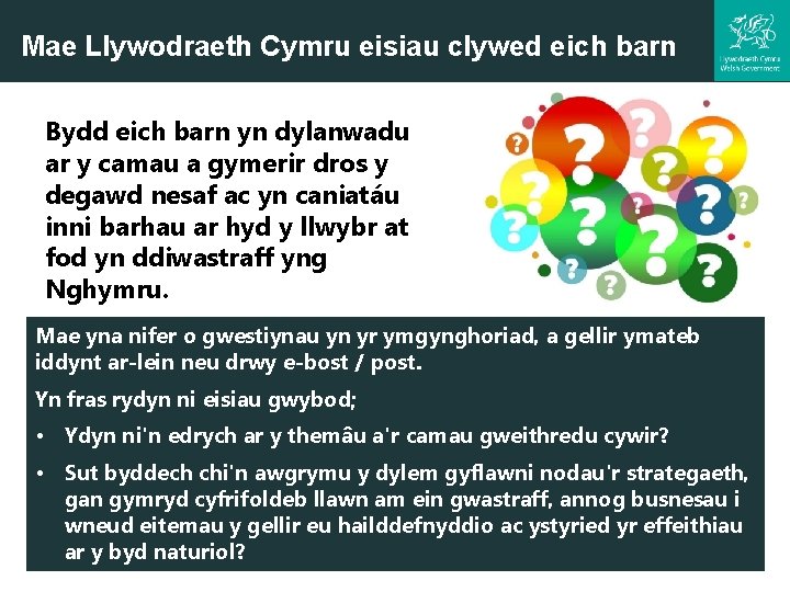 Mae Llywodraeth Cymru eisiau clywed eich barn Bydd eich barn yn dylanwadu ar y Mae Llywodraeth Cymru eisiau clywed eich barn Bydd eich barn yn dylanwadu ar y