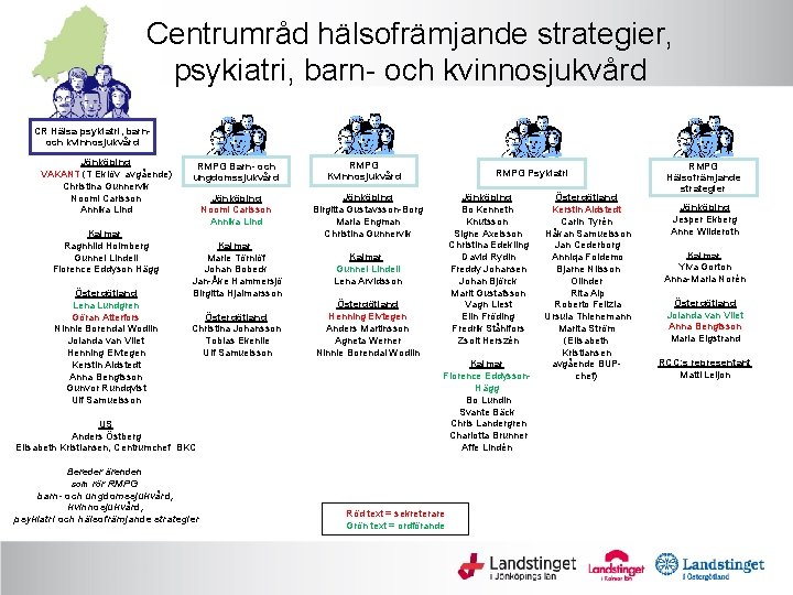 Centrumråd hälsofrämjande strategier, psykiatri, barn- och kvinnosjukvård CR Hälsa psykiatri, barnoch kvinnosjukvård Jönköping VAKANT