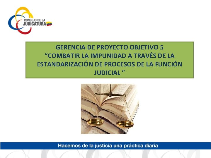 GERENCIA DE PROYECTO OBJETIVO 5 “COMBATIR LA IMPUNIDAD A TRAVÉS DE LA ESTANDARIZACIÓN DE GERENCIA DE PROYECTO OBJETIVO 5 “COMBATIR LA IMPUNIDAD A TRAVÉS DE LA ESTANDARIZACIÓN DE