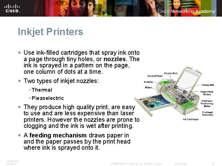 Inkjet Printers § Use ink-filled cartridges that spray ink onto a page through tiny