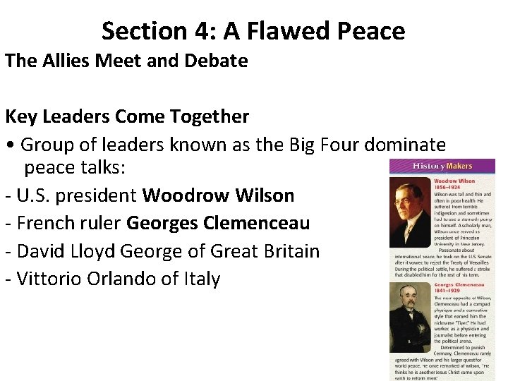 Section 4: A Flawed Peace The Allies Meet and Debate Key Leaders Come Together