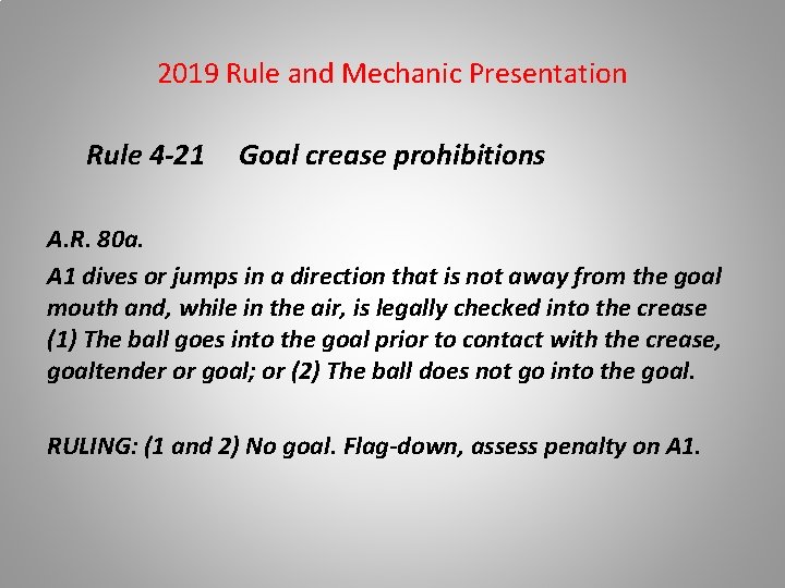 2019 Rule and Mechanic Presentation Rule 4 -21 Goal crease prohibitions A. R. 80