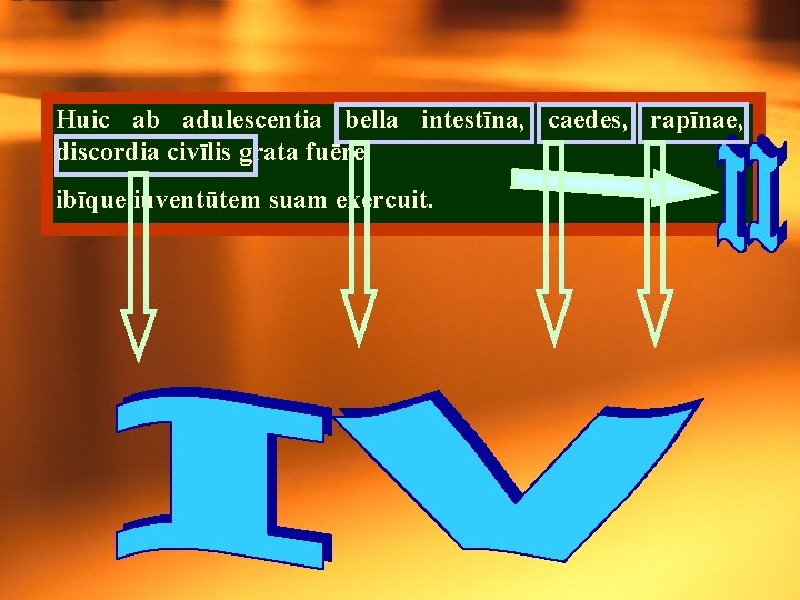 Huic ab adulescentia bella intestīna, caedes, rapīnae, discordia civīlis grata fuēre, ibīque iuventūtem suam