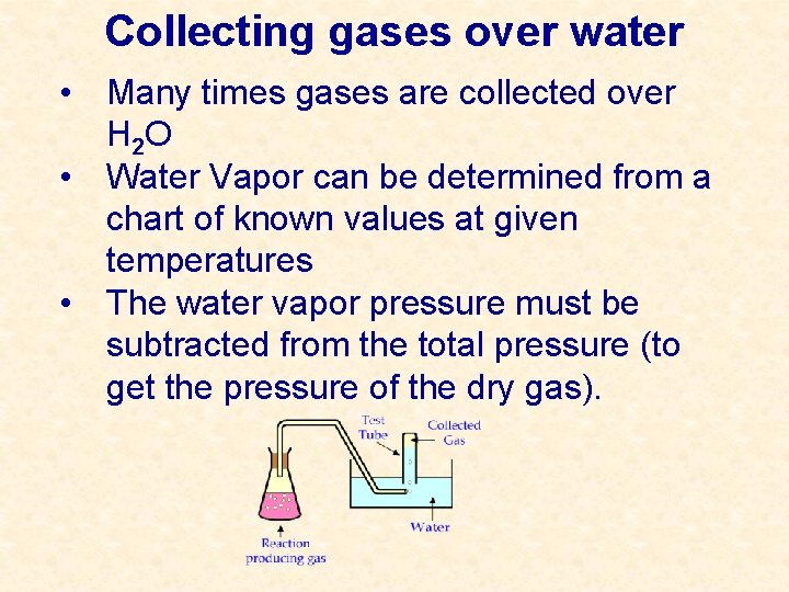 Collecting gases over water • Many times gases are collected over H 2 O