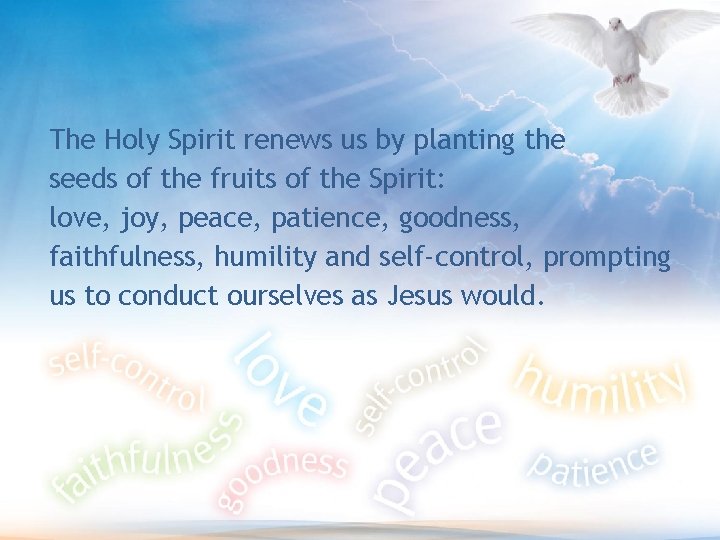 The Holy Spirit renews us by planting the seeds of the fruits of the