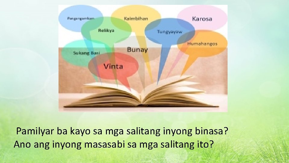 Pamilyar ba kayo sa mga salitang inyong binasa? Ano ang inyong masasabi sa mga