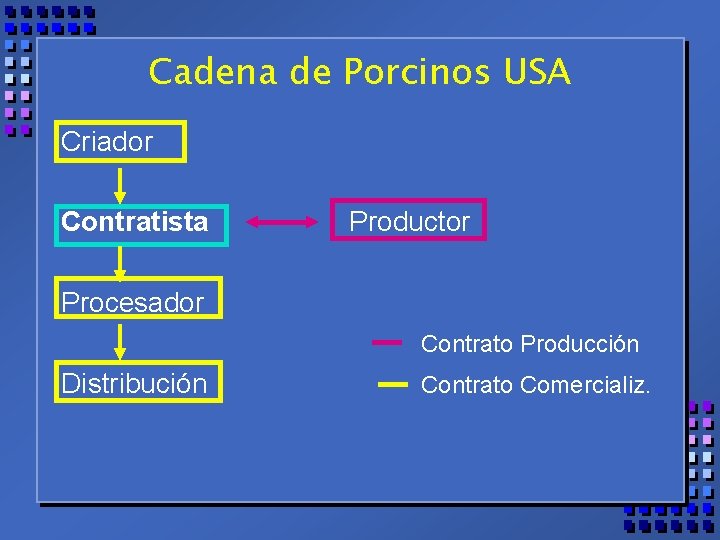 Cadena de Porcinos USA Criador Contratista Productor Procesador Contrato Producción Distribución Contrato Comercializ. 