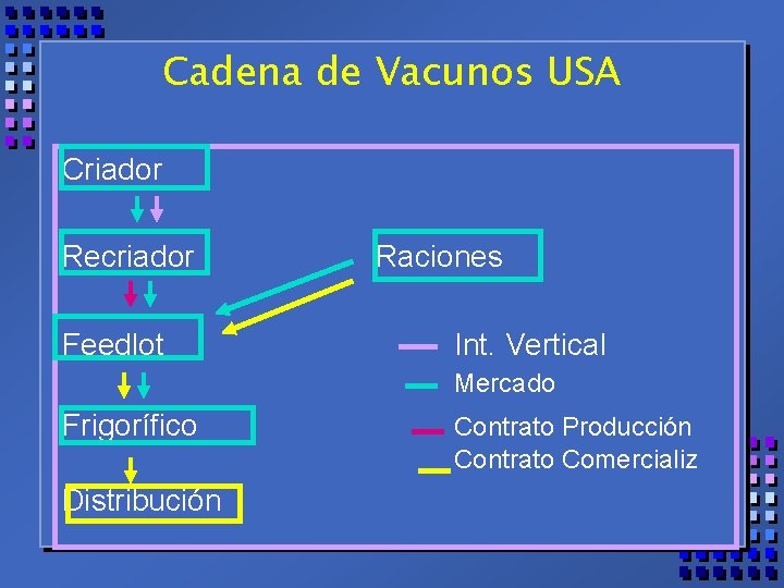 Cadena de Vacunos USA Criador Recriador Feedlot Raciones Int. Vertical Mercado Frigorífico Distribución Contrato