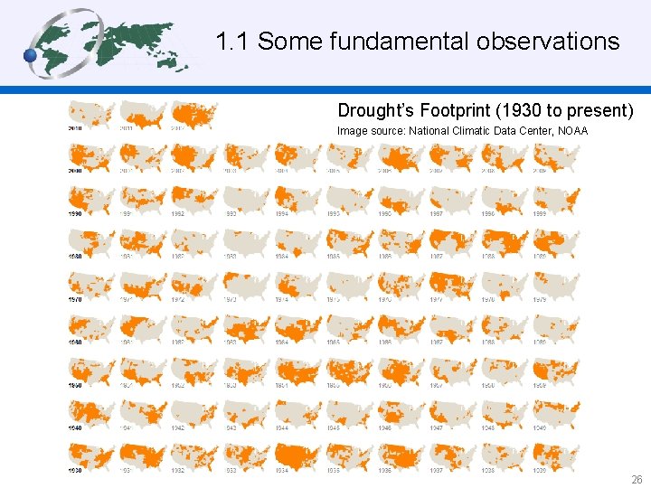 1. 1 Some fundamental observations Drought’s Footprint (1930 to present) Image source: National Climatic