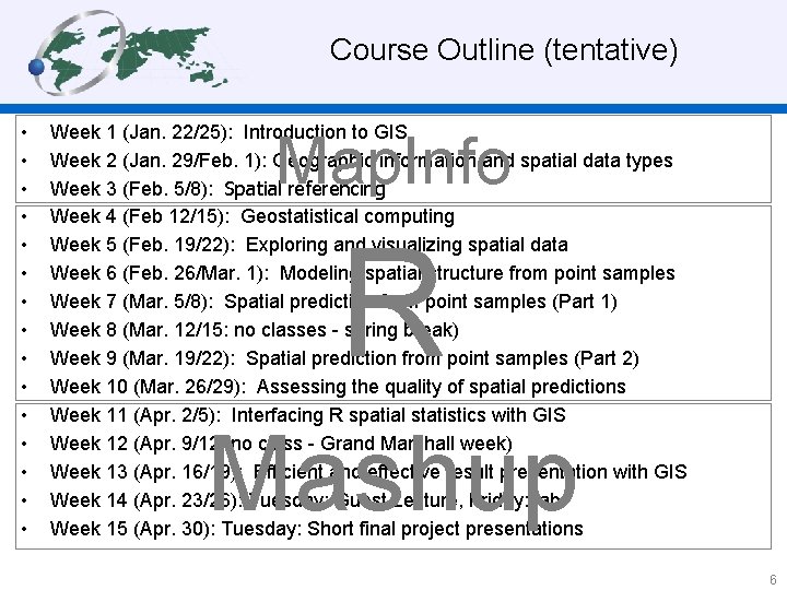 Course Outline (tentative) • • • • Week 1 (Jan. 22/25): Introduction to GIS
