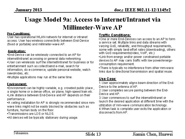 January 2013 doc. : IEEE 802. 11 -12/1145 r 2 Usage Model 9 a:
