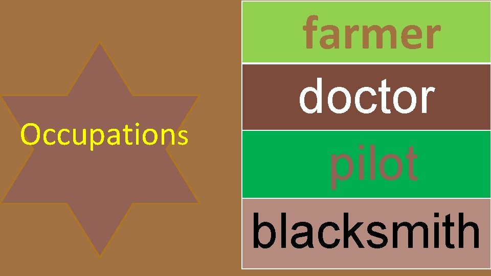 Occupations farmer doctor pilot blacksmith 