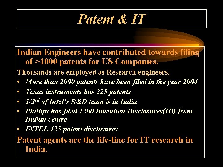 Patent & IT Indian Engineers have contributed towards filing of >1000 patents for US