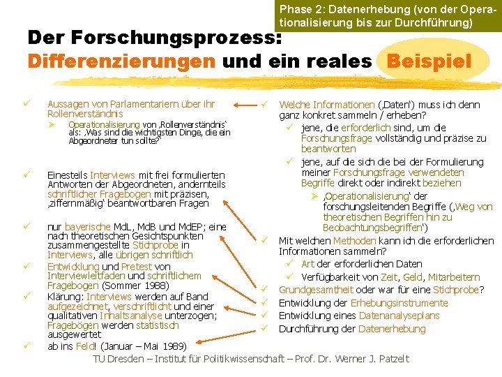 Phase 2: Datenerhebung (von der Operationalisierung bis zur Durchführung) Der Forschungsprozess: Differenzierungen und ein