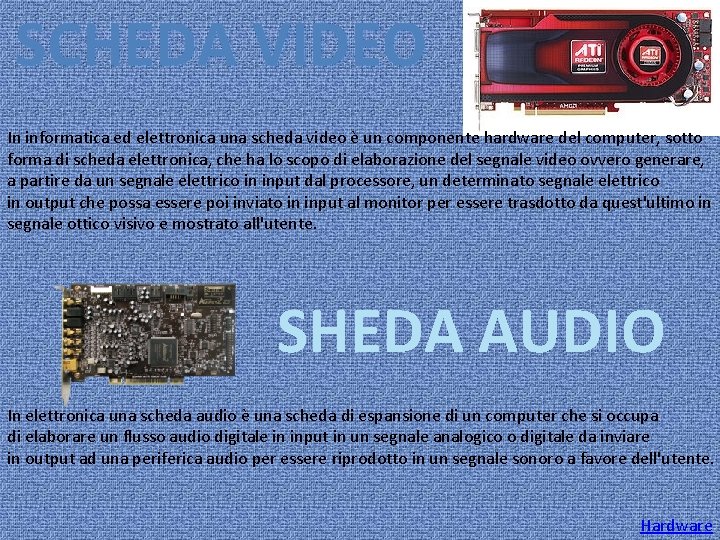 SCHEDA VIDEO In informatica ed elettronica una scheda video è un componente hardware del